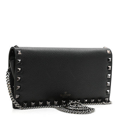Valentino Garavani Grained Calfskin Rockstud Flap Wallet On Chain Black 2 of 8