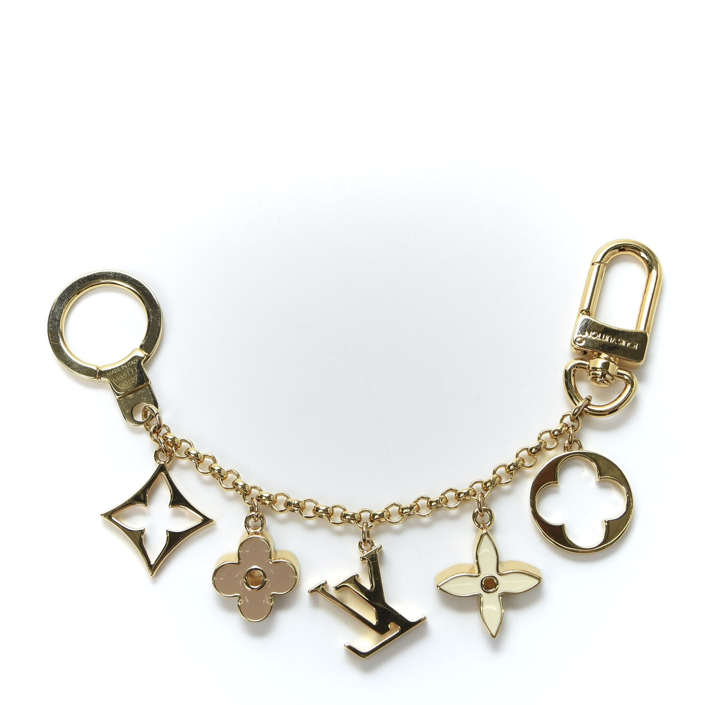 Brass Enamel Fleur De Monogram Bag Charm Chain Gold