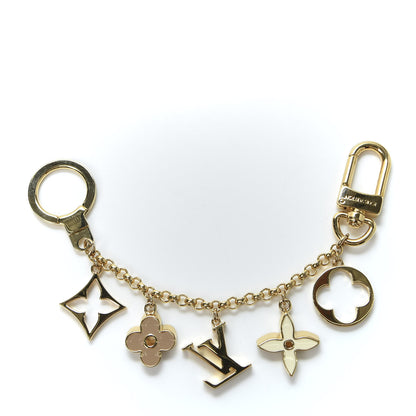 Louis Vuitton Brass Enamel Fleur De Monogram Bag Charm Chain Gold 4 of 6