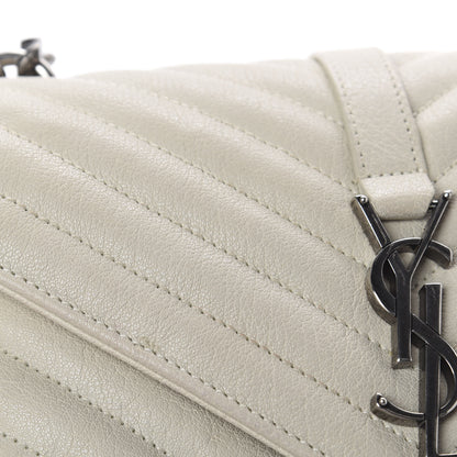 Saint Laurent Sheepskin Matelasse Chevron Monogram Medium College Bag Dove White 14 of 17