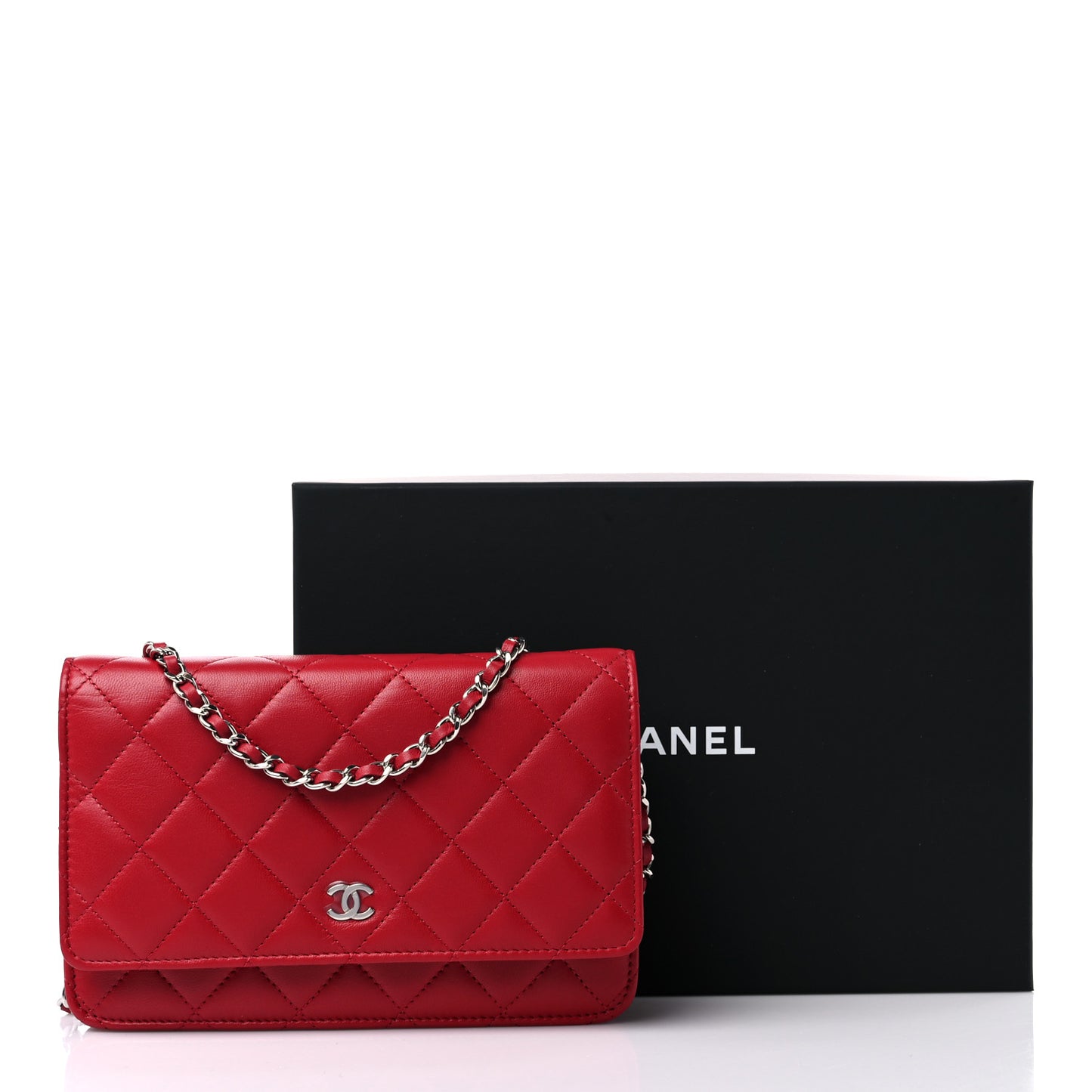 Lambskin Quilted Wallet On Chain WOC Red