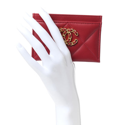 Chanel Shiny Goatskin Quilted Chanel 19 Card Holder Red 2 of 8