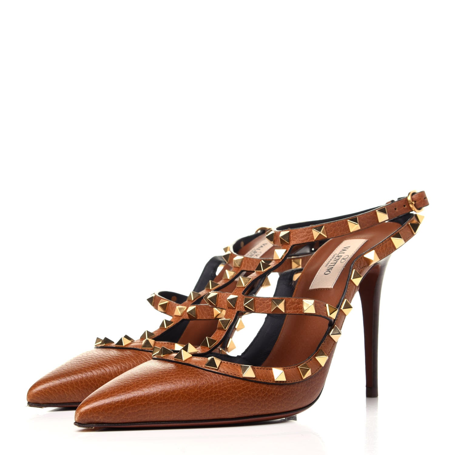 Valentino Garavani Pebbled Calfskin Rockstud Ankle Strap 100mm Pumps 40 Cuoio 3 of 11