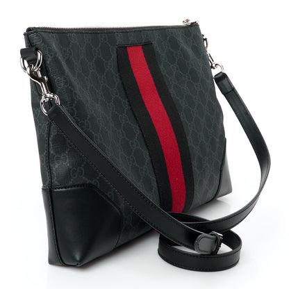 Gucci Soft GG Supreme Monogram Appia Calfskin Web East West Messenger Bag Black Grey 3 of 11