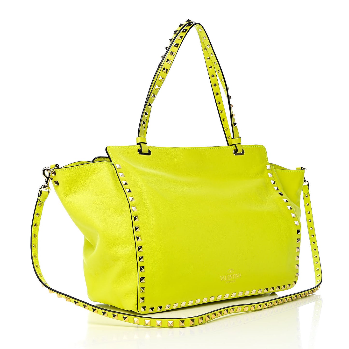 Vitello Medium Rockstud Tote Yellow Fluo