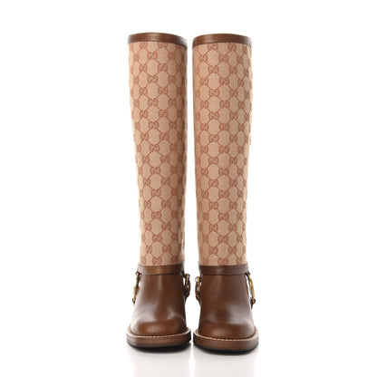 Gucci GG Monogram Calfskin Lola Tall Boots 34 Beige Ruggine Cuir 2 of 9
