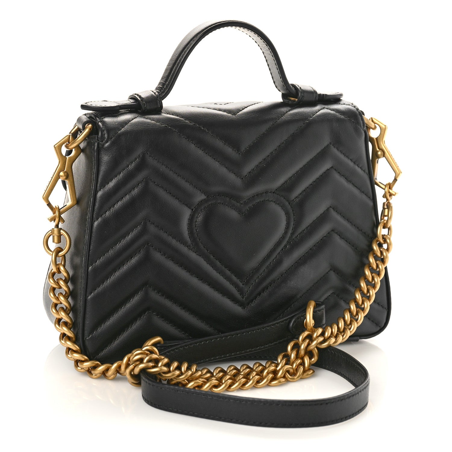 Gucci Calfskin Matelasse Mini GG Marmont Top Handle Shoulder Bag Black 3 of 10