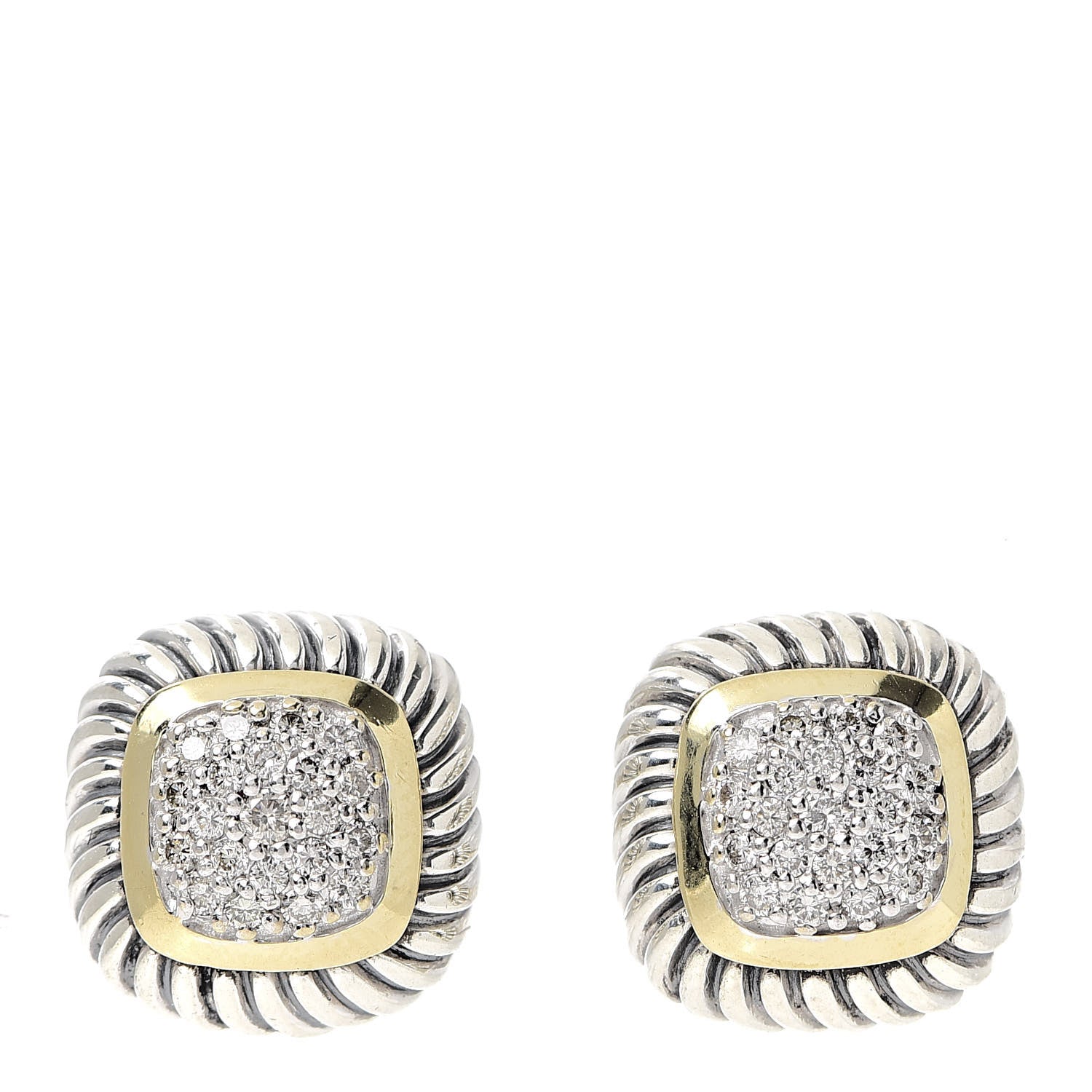 David Yurman Sterling Silver 18K Yellow Gold Diamond 7mm Albion Earrings 1 of 4