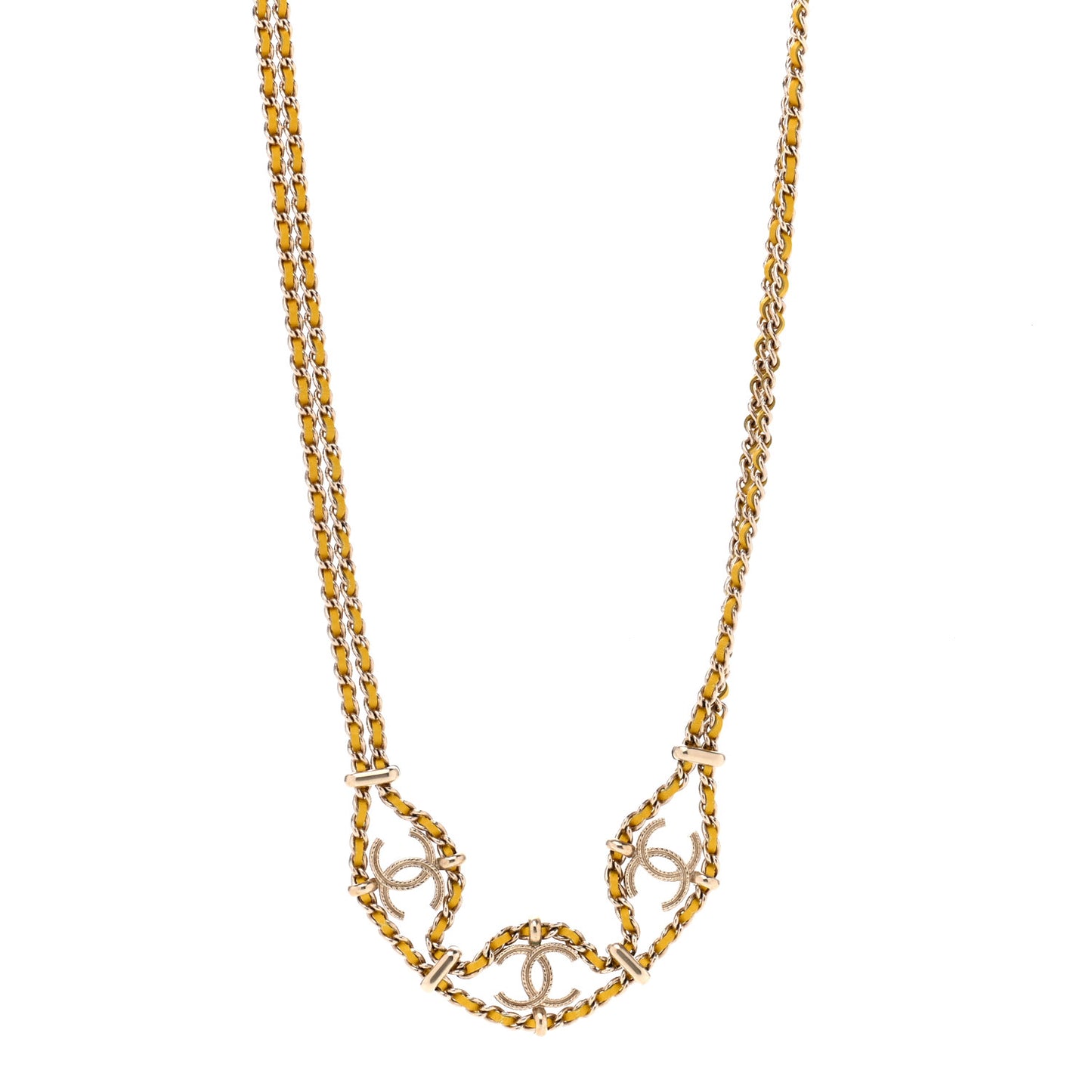 Metal Lambskin CC Chain Link Necklace Yellow Gold