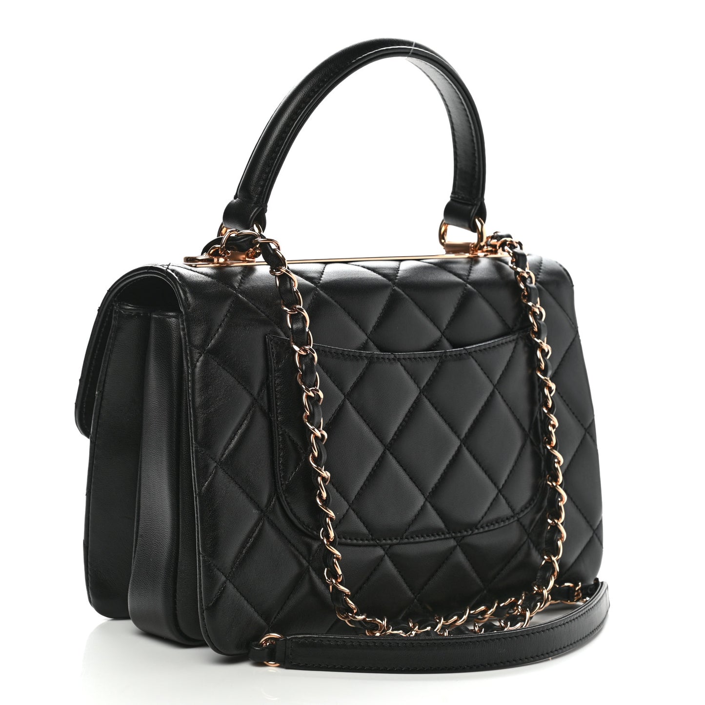 Lambskin Quilted Small Trendy CC Dual Handle Flap Bag Black