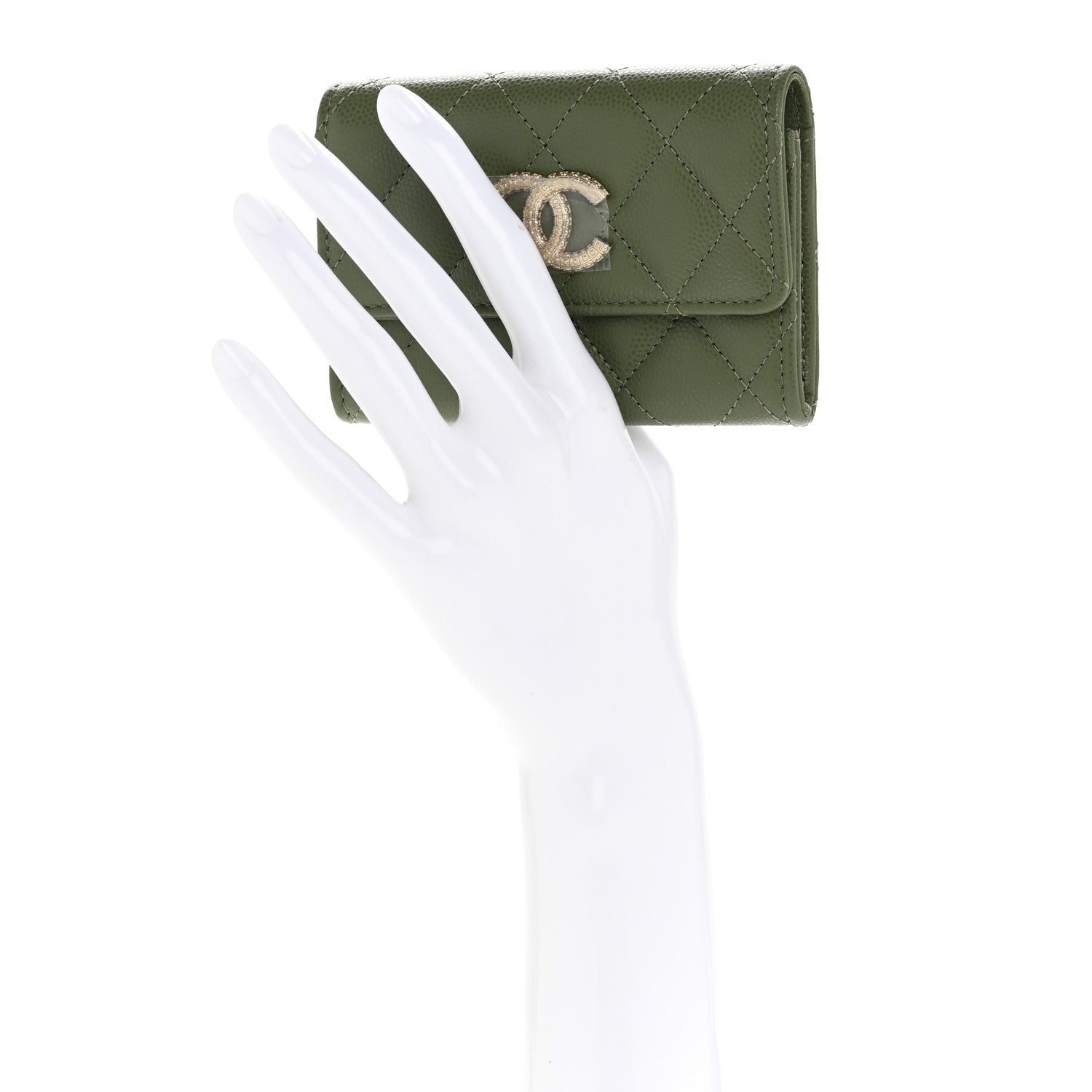 Chanel Caviar Quilted CC Glitter Flap Card Holder Khaki 2 of 9