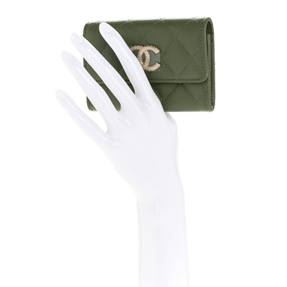 Chanel Caviar Quilted CC Glitter Flap Card Holder Khaki 2 of 9