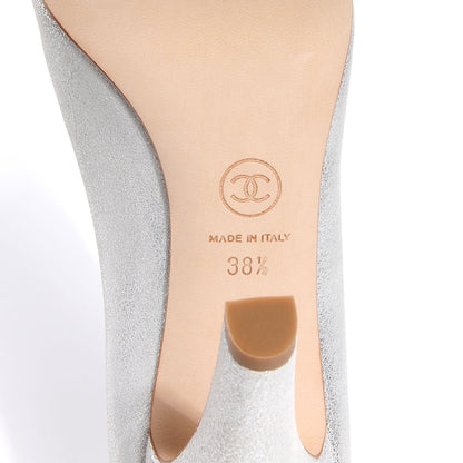 Chanel Metallic Leather Cap Toe Pumps Silver Black 38.5 6 of 8