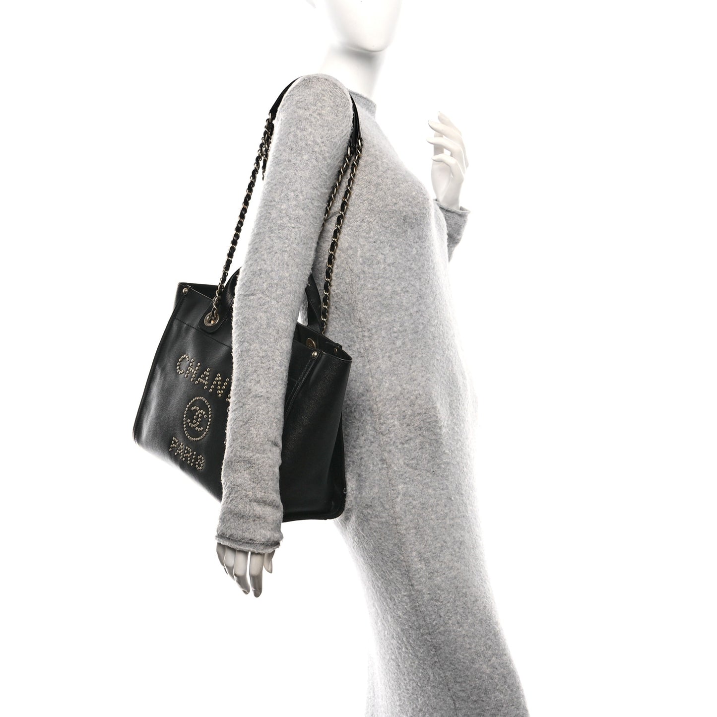 Caviar Small Studded Deauville Tote Black