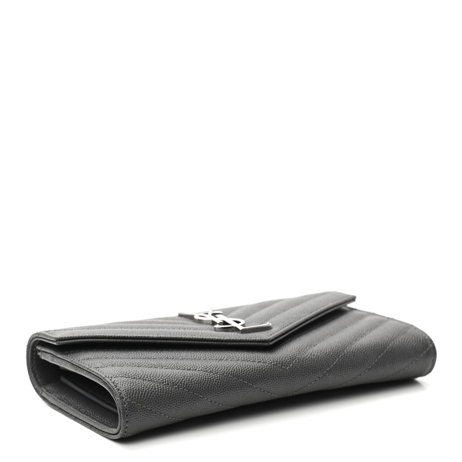 Saint Laurent Grain De Poudre Matelasse Chevron Monogram Flap Wallet Storm 4 of 8