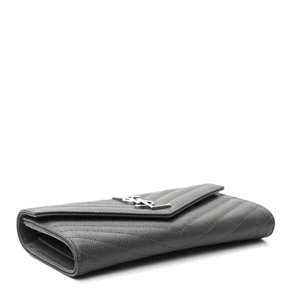 Saint Laurent Grain De Poudre Matelasse Chevron Monogram Flap Wallet Storm 4 of 8