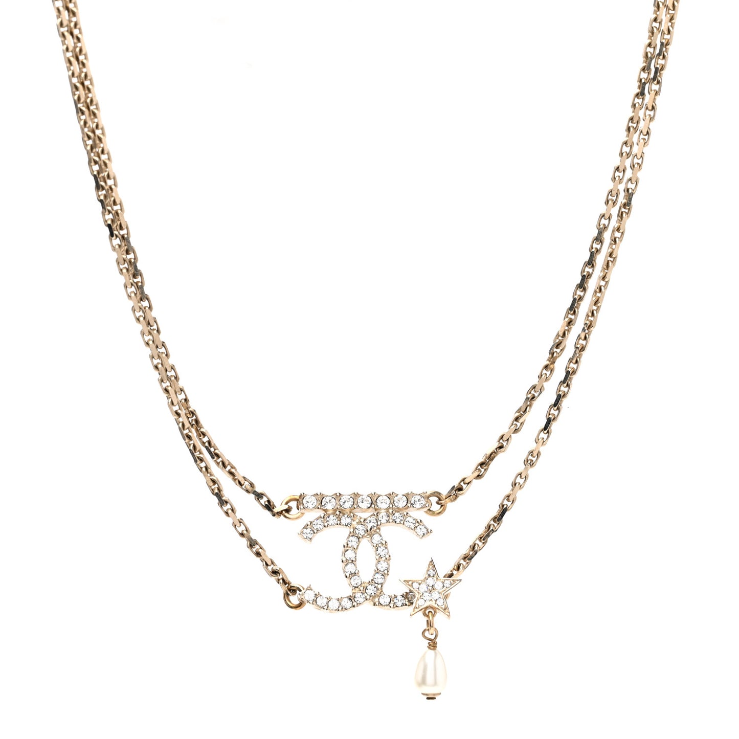 Pearl Crystal CC Star Choker Necklace Gold