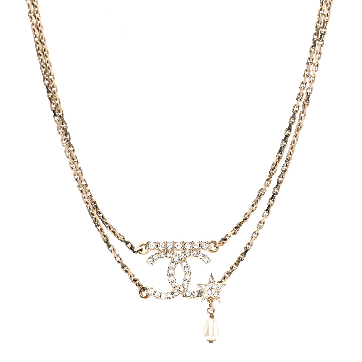 Chanel Pearl Crystal CC Star Choker Necklace Gold 3 of 5