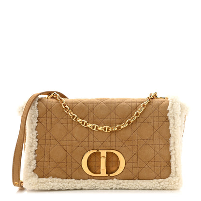 Christian Dior Shearling Cannage Large Caro Bag Camel 1 of 10