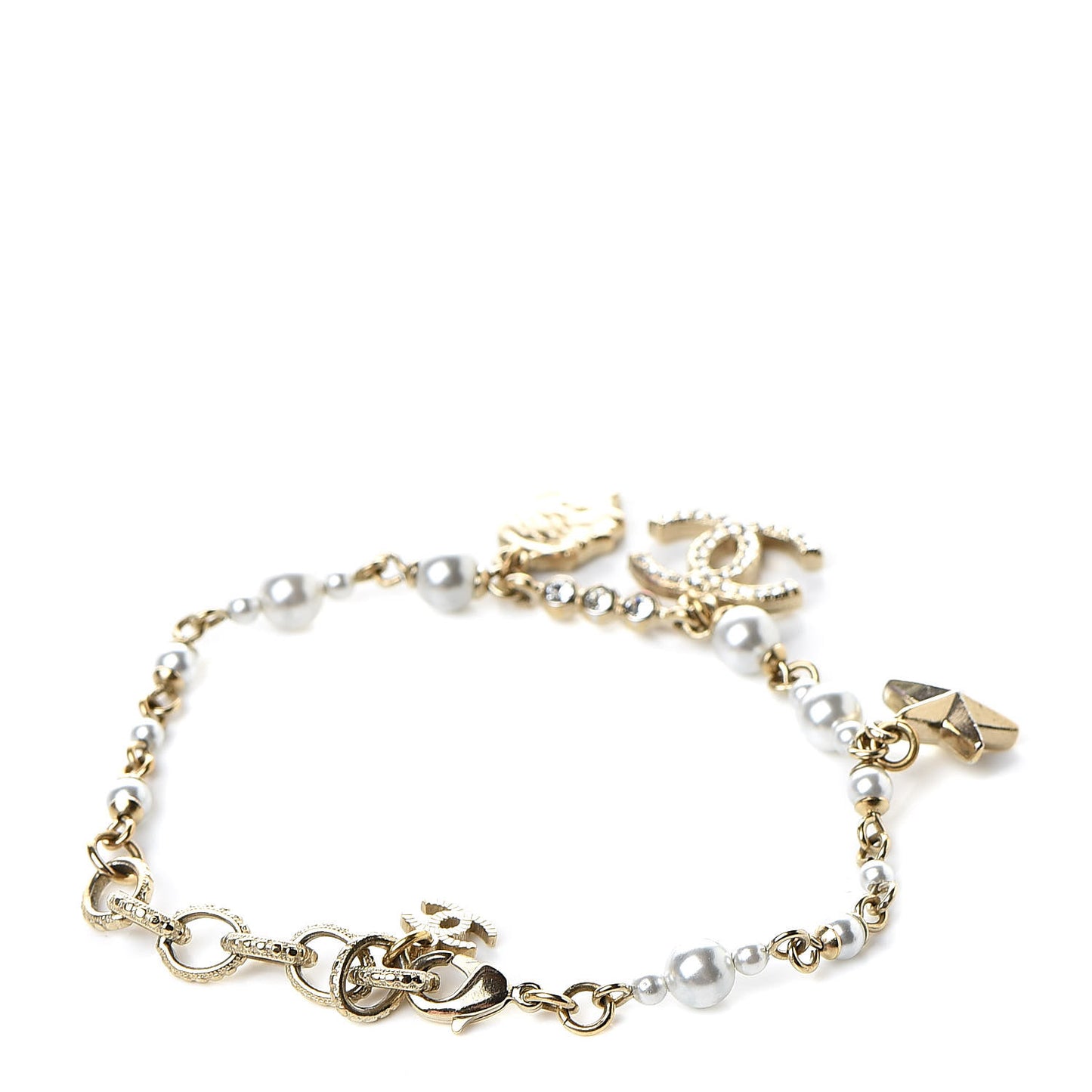 Pearl Crystal CC Star Bracelet Gold