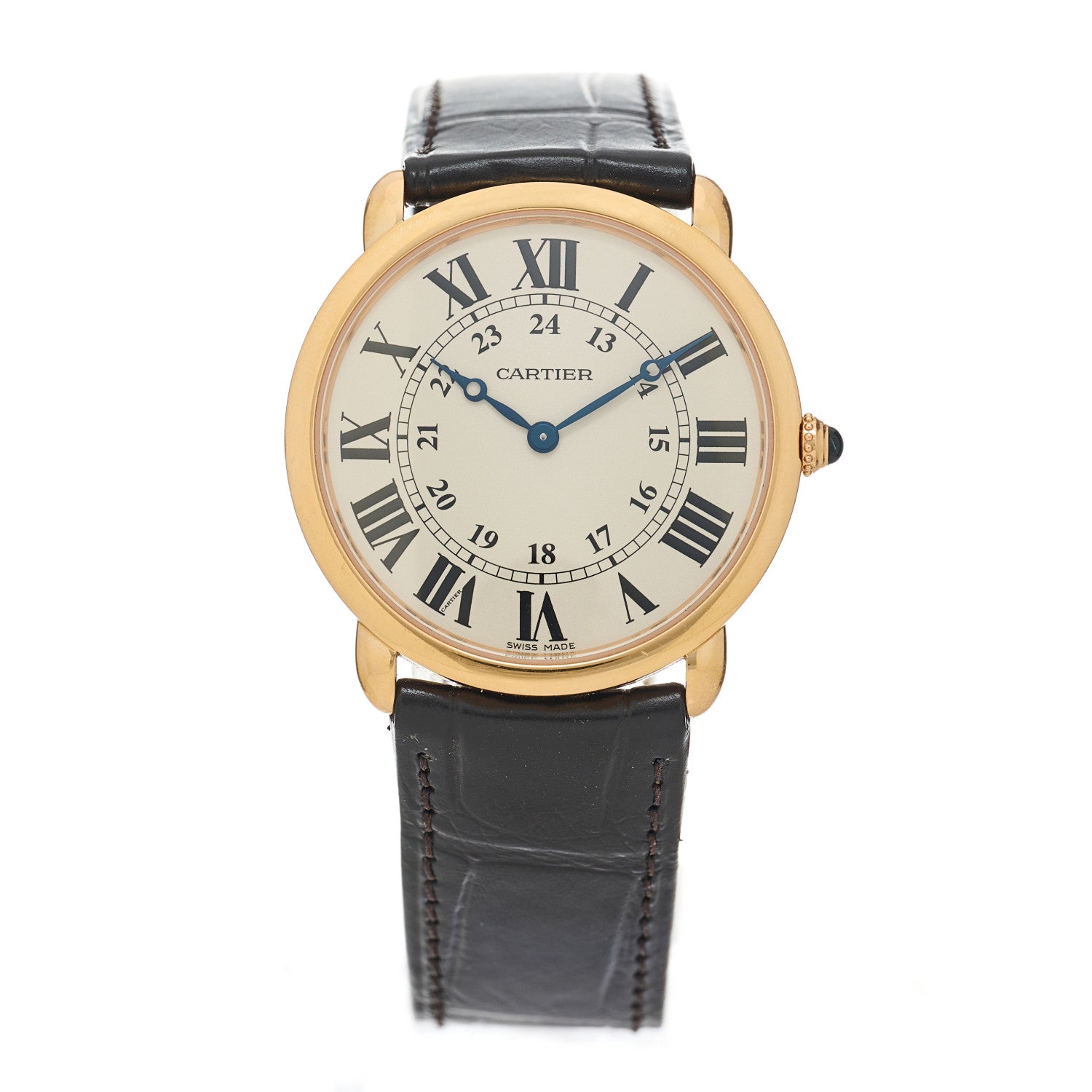 Cartier 18K Pink Gold Alligator 36mm Ronde Louis Manual Winding Watch Brown 1 of 4