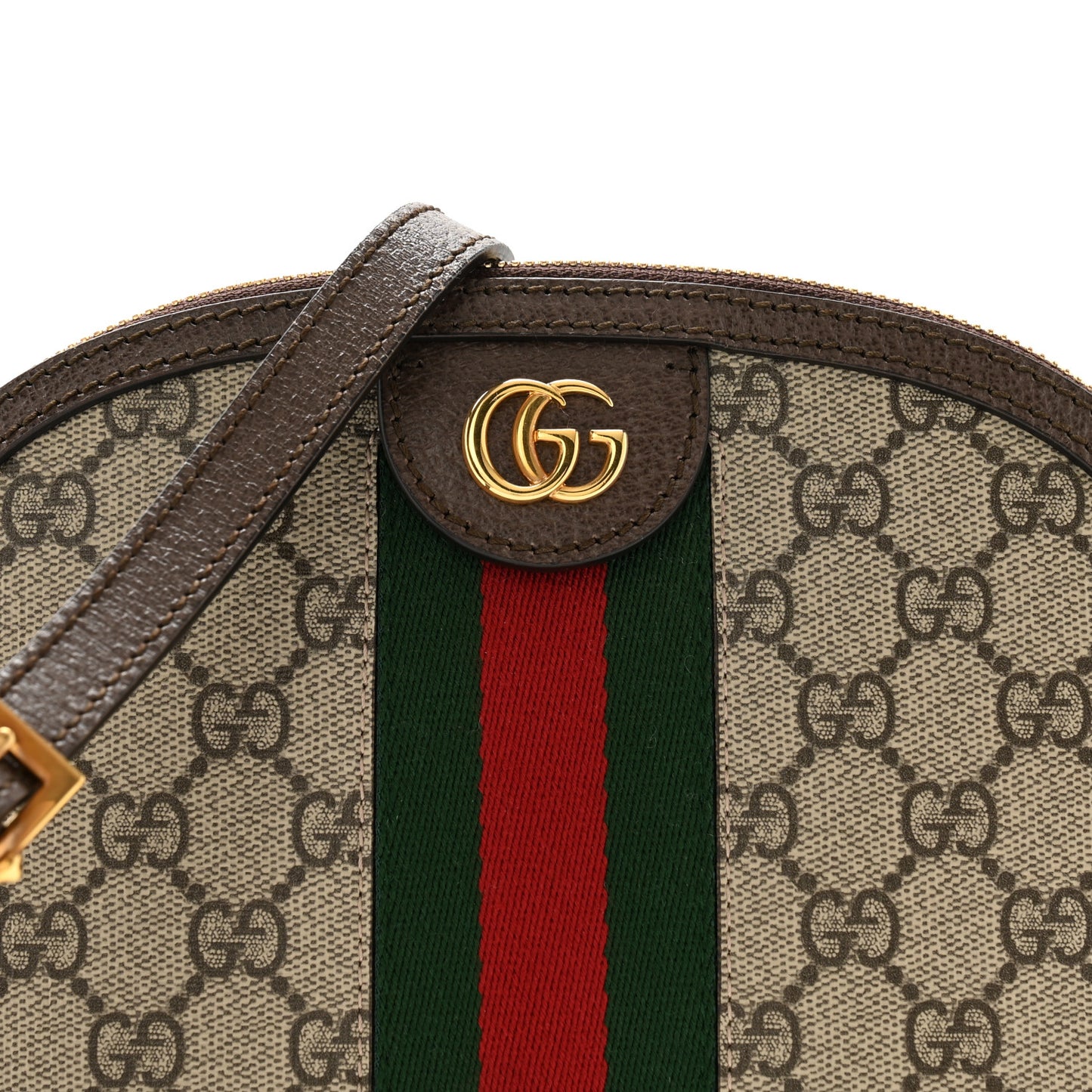 GG Supreme Monogram Textured Dollar Calfskin Web Small Ophidia Dome Shoulder Bag Beige Ebony New Acero
