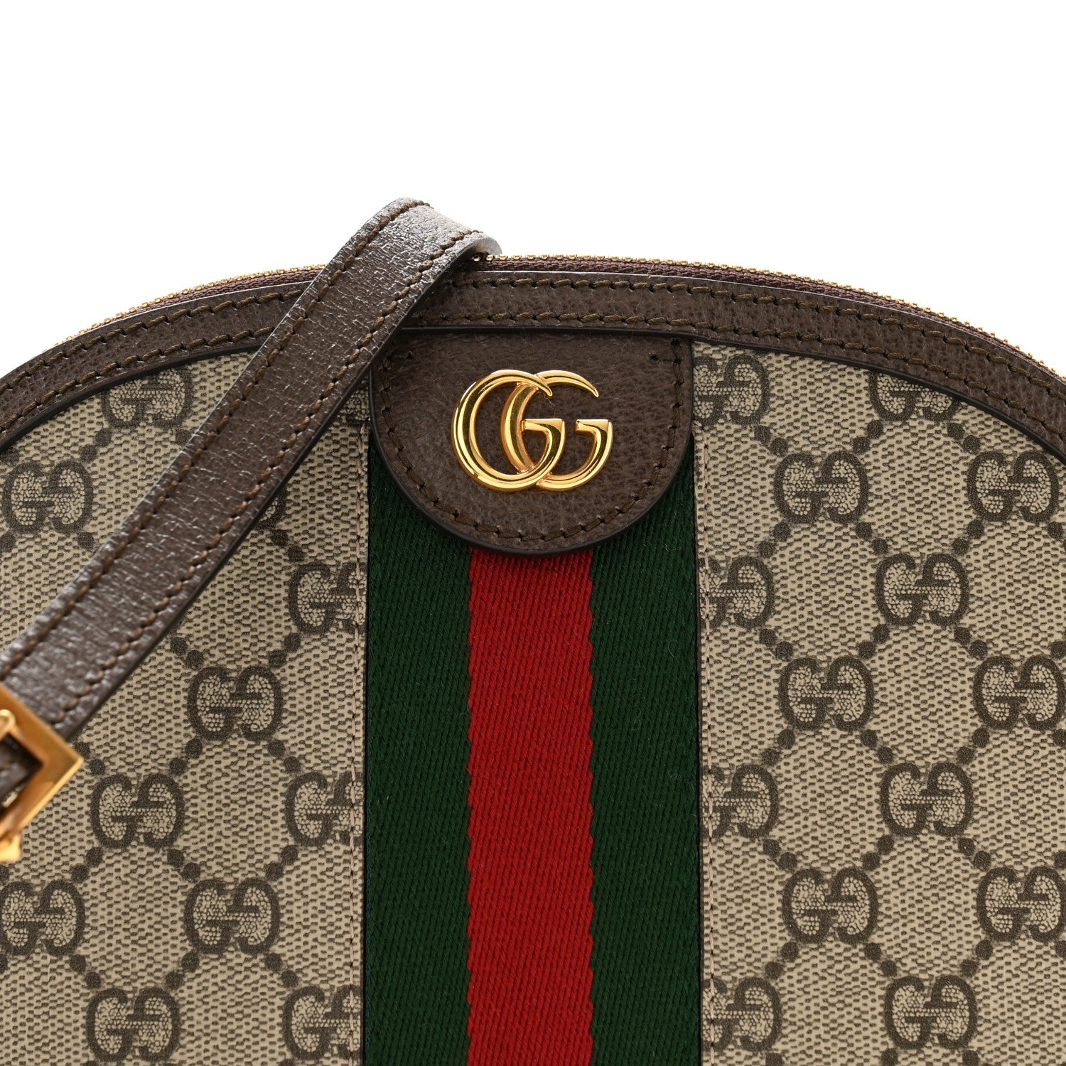 Gucci GG Supreme Monogram Textured Dollar Calfskin Web Small Ophidia Dome Shoulder Bag Beige Ebony New Acero 8 of 12
