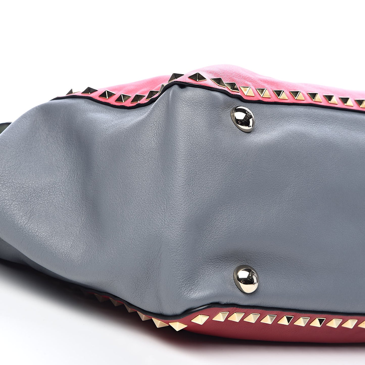 Vitello Colorblock Medium Rockstud Tote Deep Rose Clover Grey Scarlet