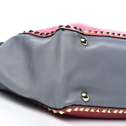 Valentino Garavani Vitello Colorblock Medium Rockstud Tote Deep Rose Clover Grey Scarlet 12 of 14