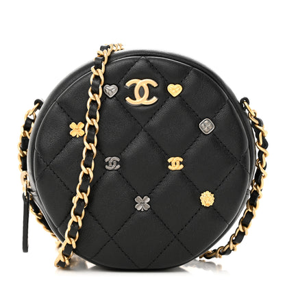Chanel Lambskin Quilted Studded Round Clutch With Chain Black 1 of 10
