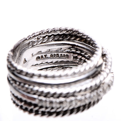 David Yurman Sterling Silver 14K White Gold Diamond 11mm Wide Crossover Cable Ring 52 6 3 of 4