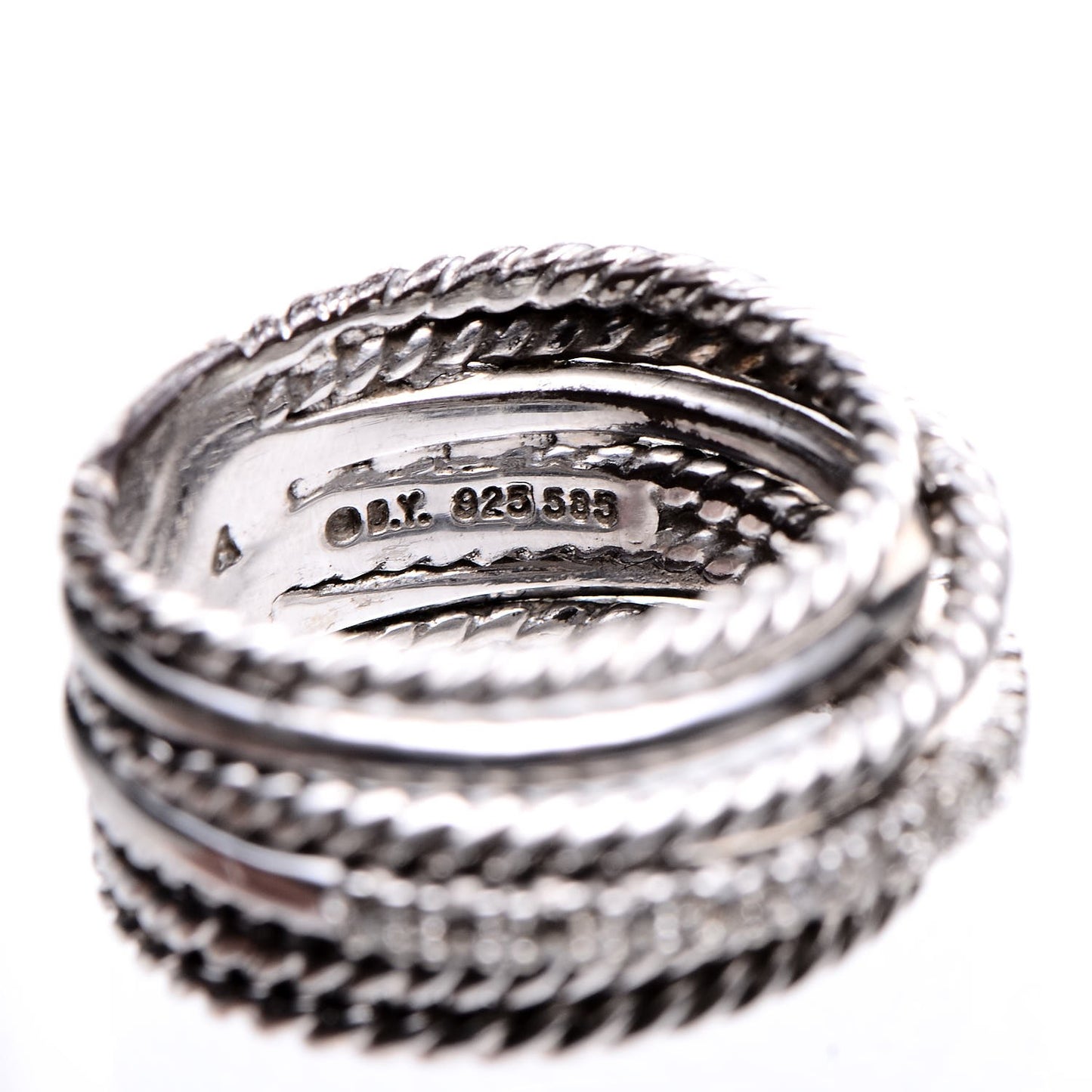 Sterling Silver 14K White Gold Diamond 11mm Wide Crossover Cable Ring 51 5.75