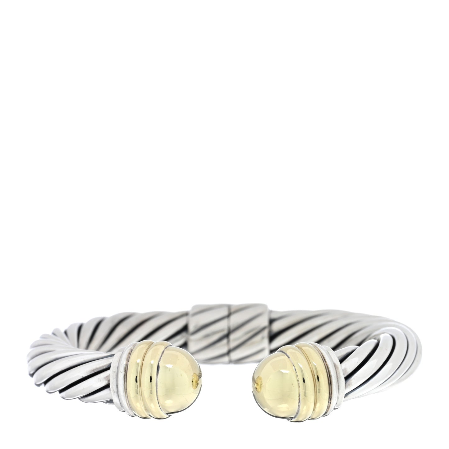 Sterling Silver 14K Yellow Gold 10mm Cable Classics Hinged Bracelet