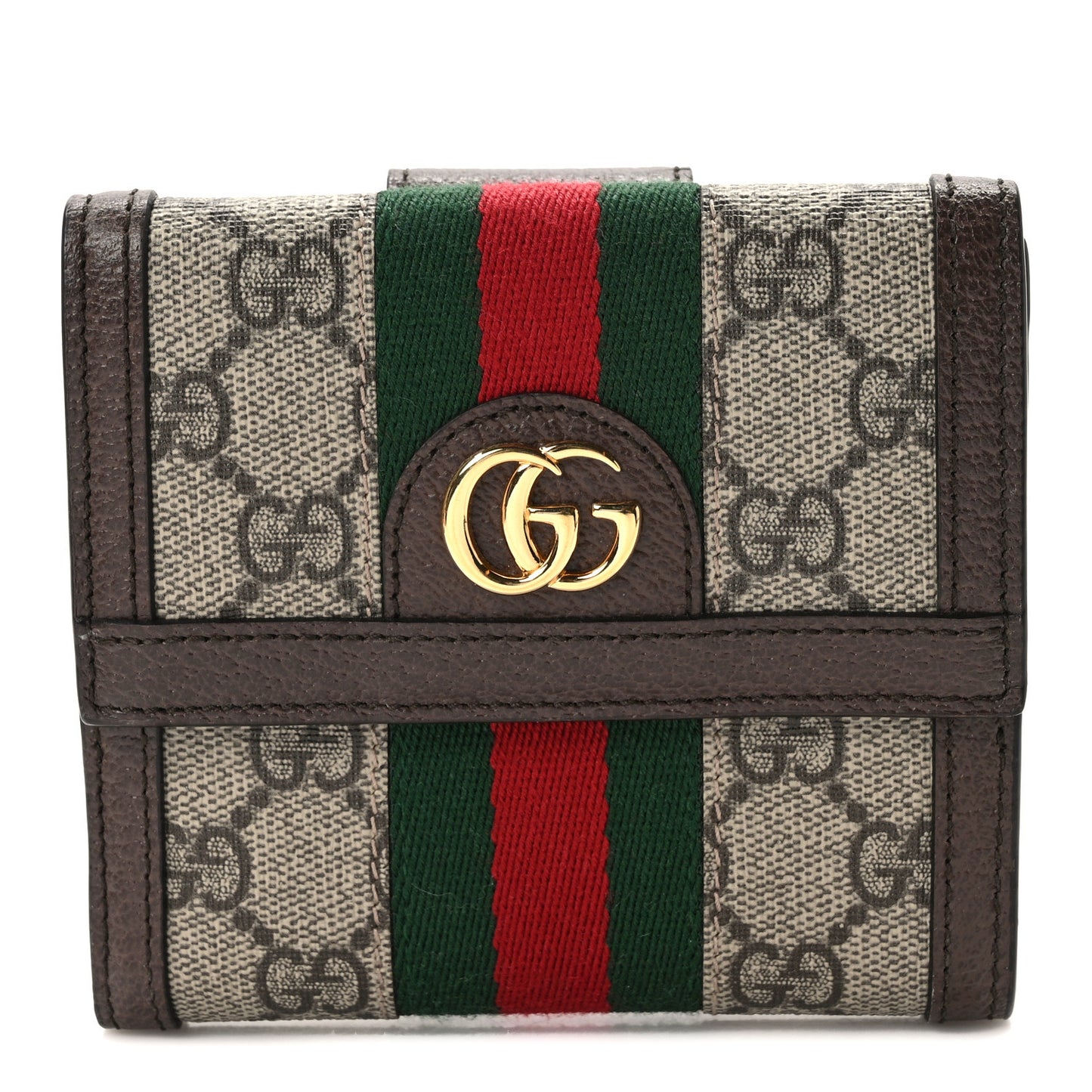 GG Supreme Monogram Web Ophidia French Flap Wallet Beige New Acero