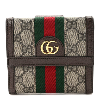 Gucci GG Supreme Monogram Web Ophidia French Flap Wallet Beige New Acero 1 of 6