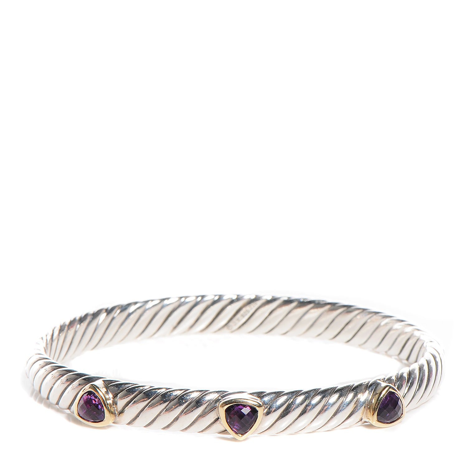 David Yurman Sterling Silver 18k Yellow Gold Amethyst 7mm Renaissance Station Bracelet M 1 of 5