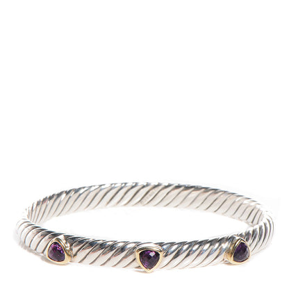 David Yurman Sterling Silver 18k Yellow Gold Amethyst 7mm Renaissance Station Bracelet M 1 of 5