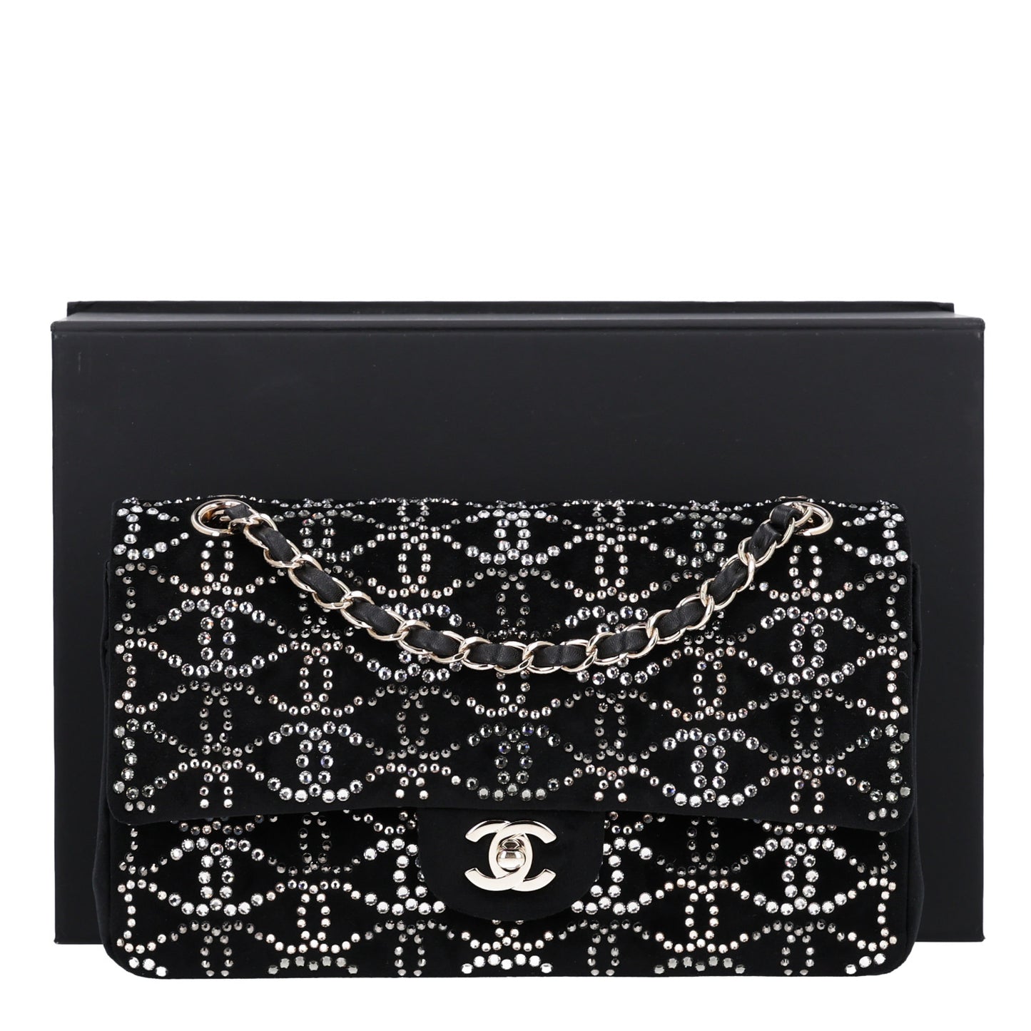Velvet Crystal Medium Double Flap Black