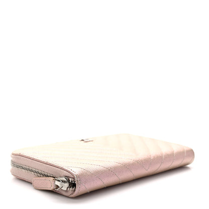 Chanel Metallic Caviar Chevron Quilted Large Gusset Zip Around Wallet Light Gold 4 of 7