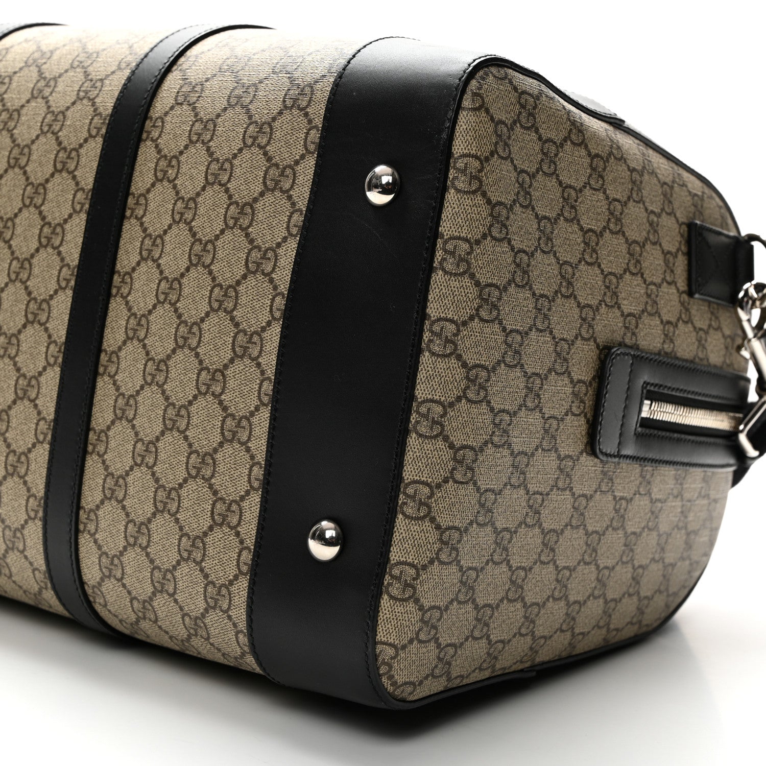 Gucci GG Supreme Monogram Selleria Calfskin Medium Duffle Beige Ebony Black 9 of 11