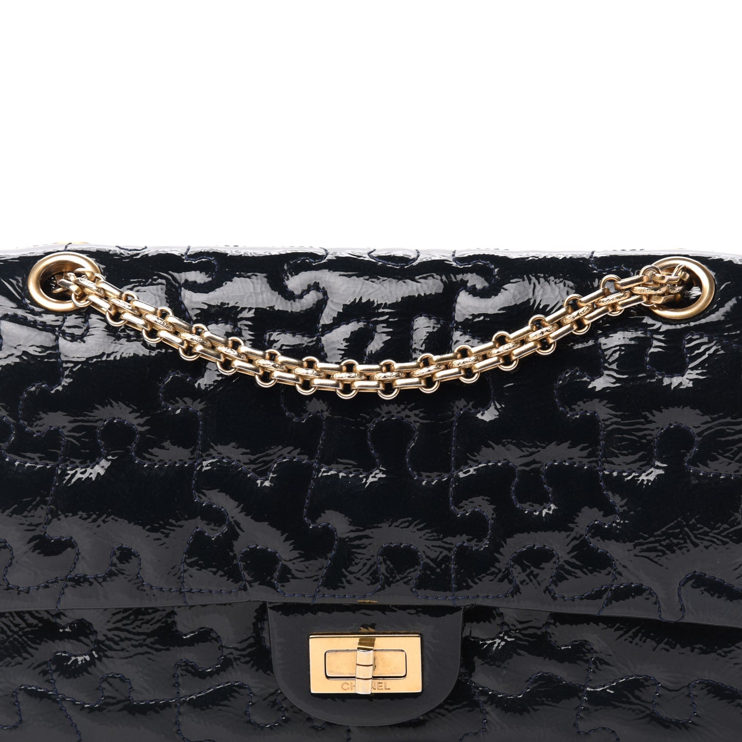 Crackled Patent Calfskin Puzzle 2.55 Reissue 225 Flap Black