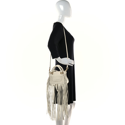 Chloe Grain Calfskin Mini Marcie Multi Fringe Satchel Natural White 2 of 10