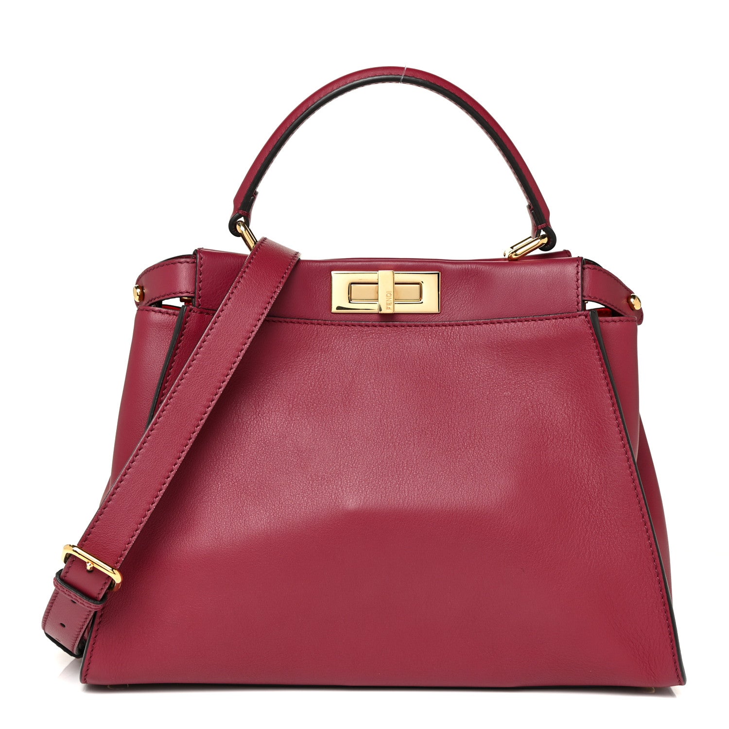 Fendi Vitello Seta Shiny Nappa Vitello Mirror Crystal Monster Eyes Medium Peekaboo Iconic Satchel Amarena Fiamma 2 of 14