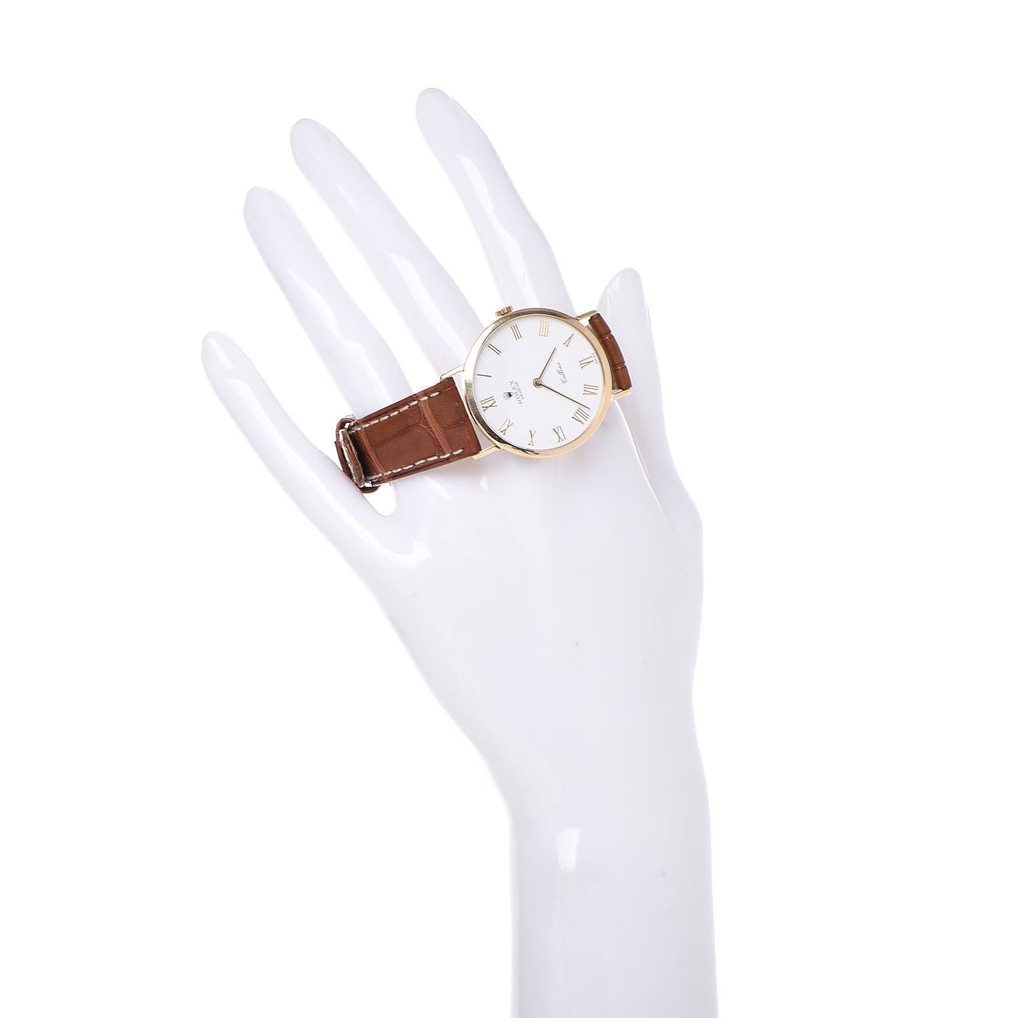 18K Yellow Gold Alligator 32mm Cellini Watch White 4112
