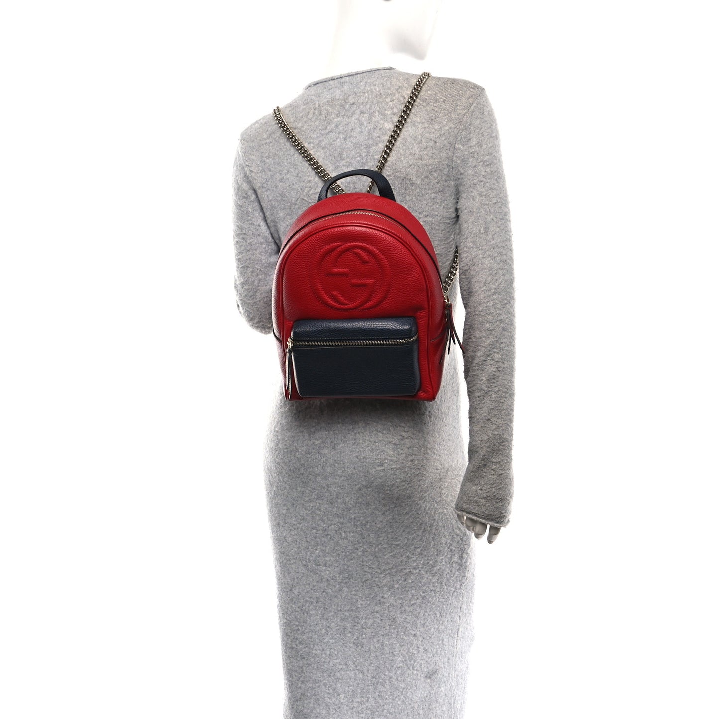 Pebbled Calfskin Bi-Color Soho Chain Backpack Red Navy