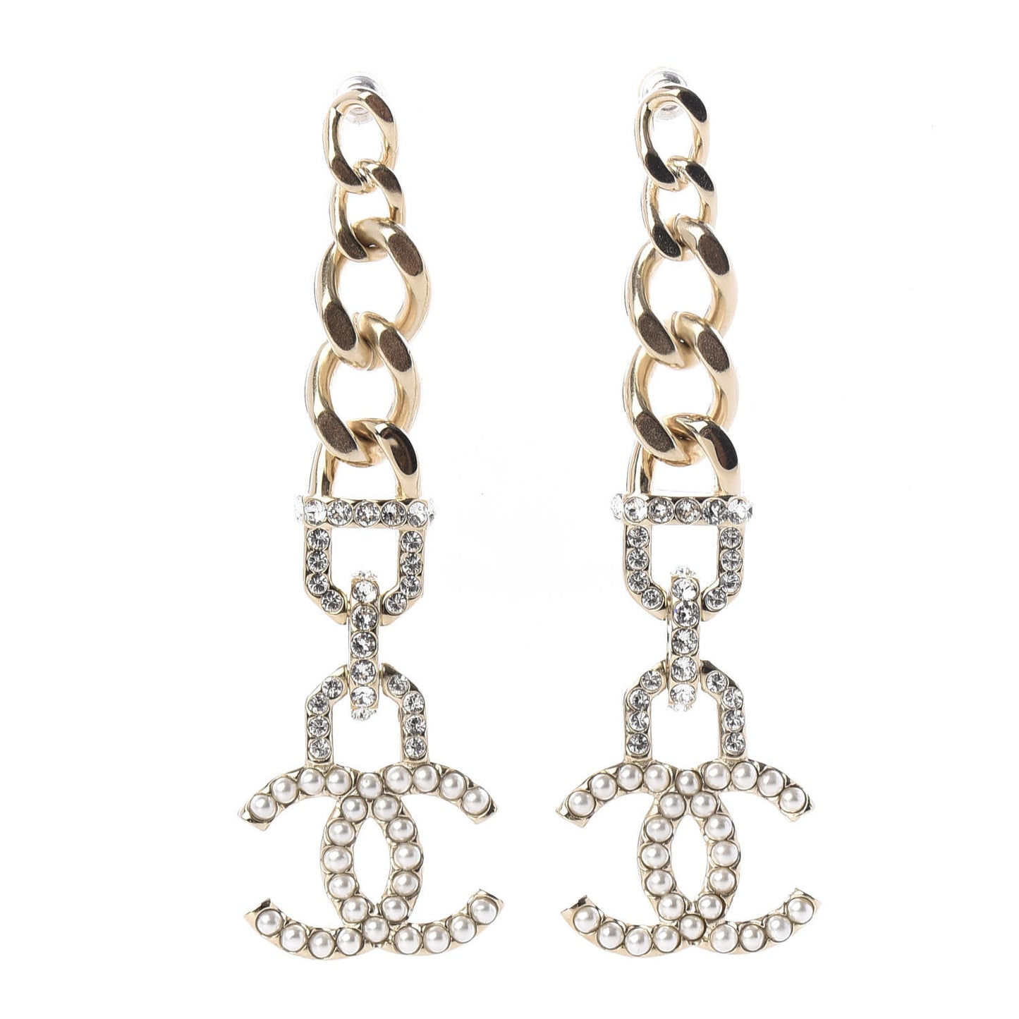 Metal Crystal CC Vendome CC Dangle Earrings Gold