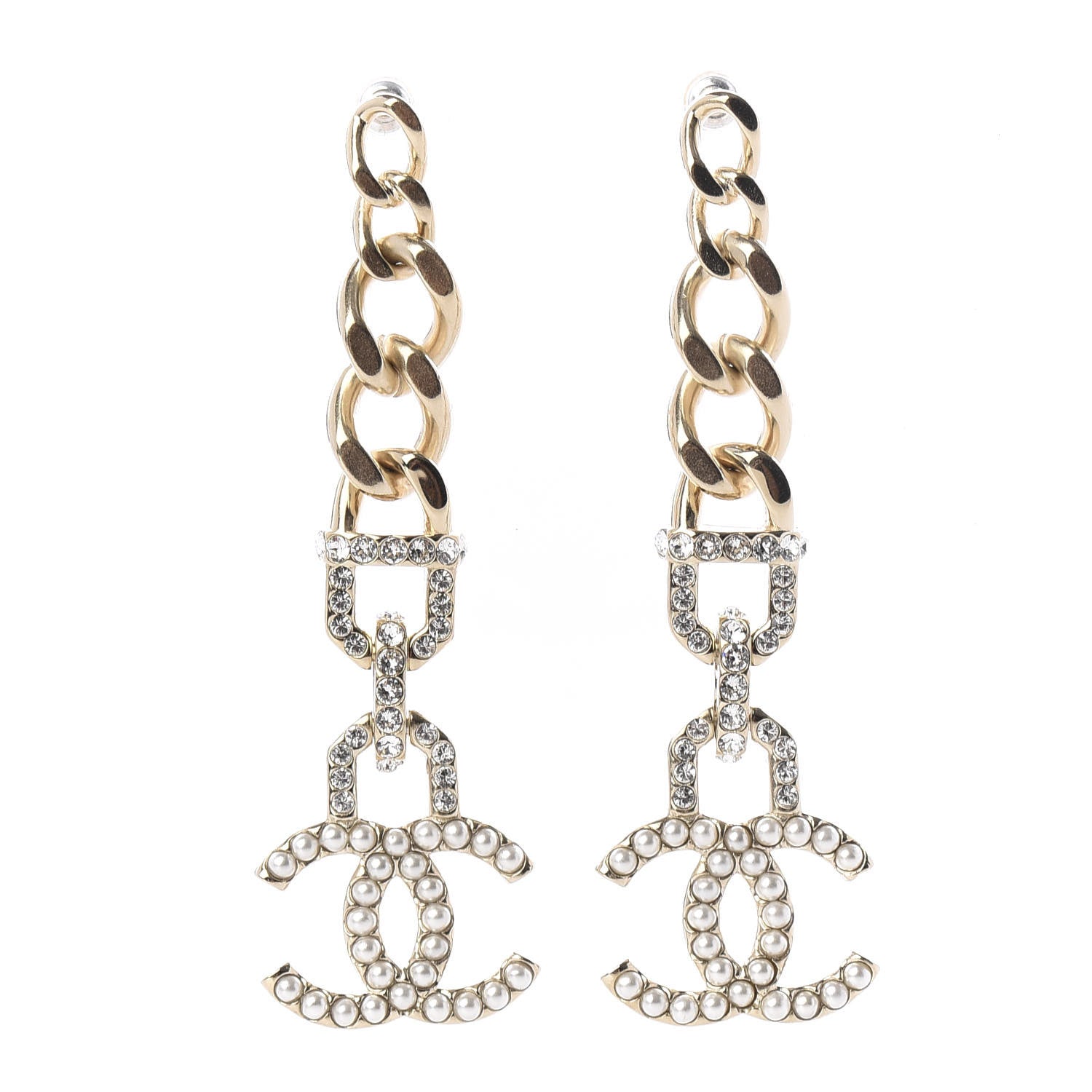 Chanel Metal Crystal CC Vendome CC Dangle Earrings Gold 1 of 5