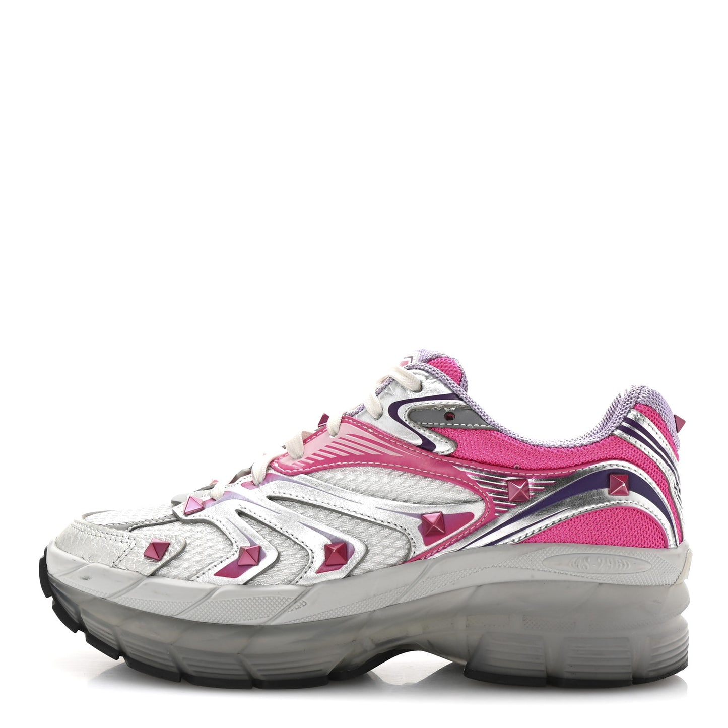 Mesh Calfskin Rockstud Womens Platform Sneakers 36.5 Fuxia Multicolor