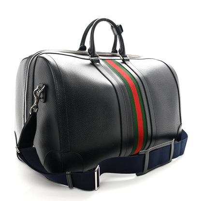 Gucci Textured Dollar Calfskin Web Large Savoy Duffle Bag Navy 2 of 9