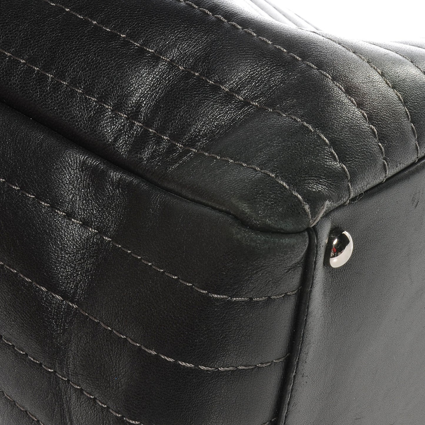 Lambskin Vertical Quilted Large Mademoiselle Tote Black